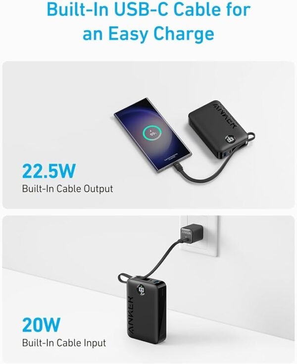 Anker 20000mAh PD 22.5W Power Bank with Built-in USB-C Cable - Image 3