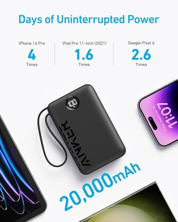 Anker 20000mAh PD 22.5W Power Bank with Built-in USB-C Cable - Image 6