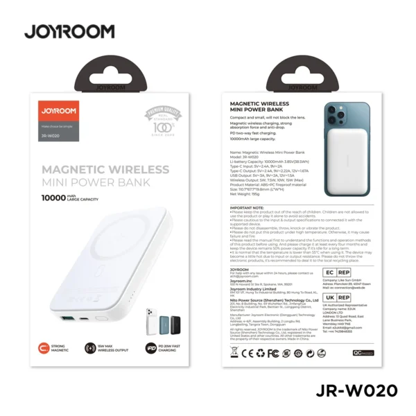 JOYROOM JR-W020 20W Mini magnetic wireless power bank 10000mah